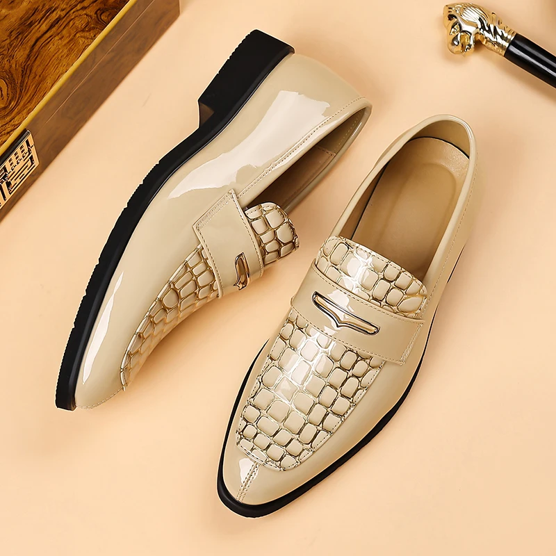Men Luxury Glossy Patent Leather Crocodile Embossed Loafers Slip On Formal Wedding Banquet Party Shoes Multiple Colors Available