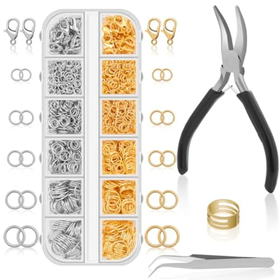 

Jump Rings for Jewelry Making Supplies Necklace Repair with Jump Ring Pliers Open Jump Ring 1200Pcs