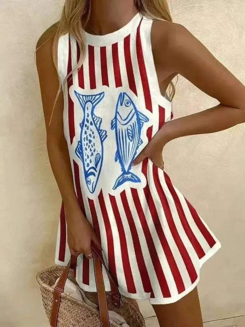 Vestidos Mujer Women Puzzle Print Summer Dress Sleeveless Casual Tank Top O-Neck Beach Dresses Female High Quality Clothing NDU8