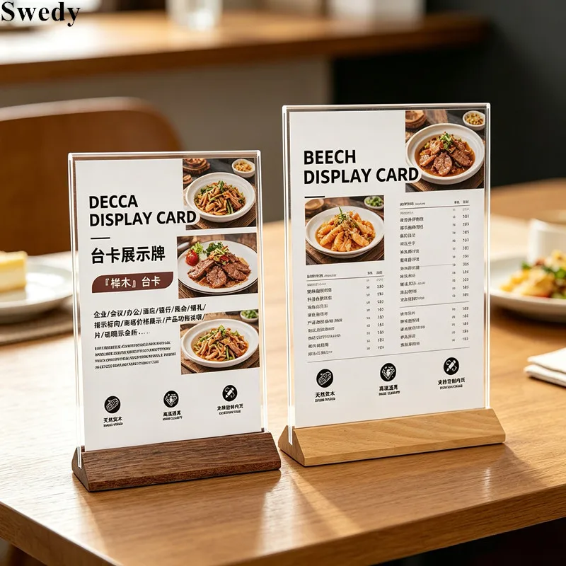 5 Pieces A6 100x150mm Wooden Acrylic Table Menu Stand Tabletop Display Sign Holder Restaurant Food Price List Card Holder Stand