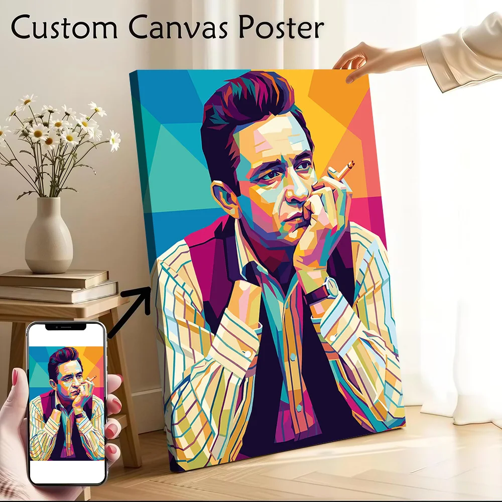 Johnny Cash Pop Art Portrait Canvas Print Perfect Gift for Fans Lovers Personalized Wall Art Poster for Vintage Decor Painting