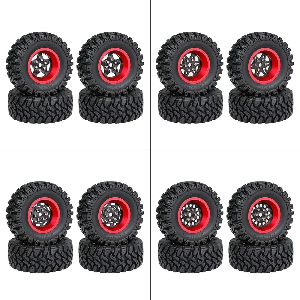 4pcs 62mm 1.2" Carbon Fiber Beadlock Wheel Tire Set For 1/18 1/24 RC Crawler Car TRX4M SCX24 AX24 FCX24 Upgrade Parts