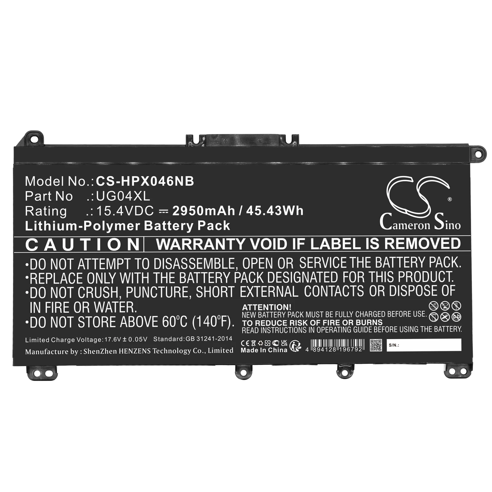 Notebook, Laptop 2950mAh / 45.43Wh Battery for HP 996QA166H  HSTNN-IB9B  L71493-1C1  L71607-005 UG04046XL UG04XL