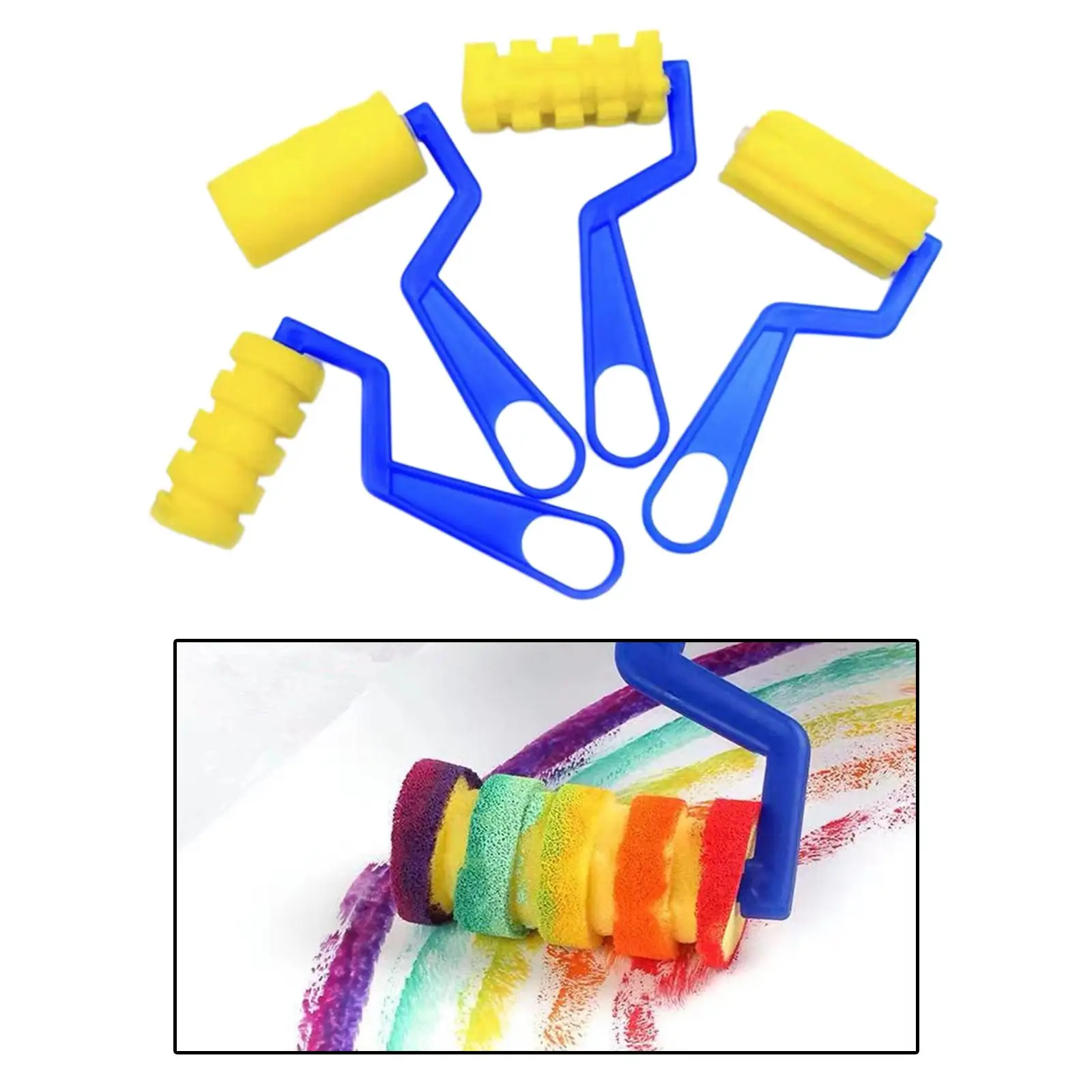 بكرة فرش طلاء الرغوة للأطفال ، لوحة إسفنجية بألوان مائية ، 2-4 عبوات ، 4x