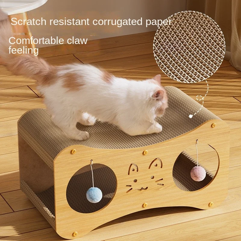 HONEY PET Double Layer Cat House Multifunctional Nest Scratching Board Teasing Ball Corrugated Paper Pet Supplies Cat Accessorie