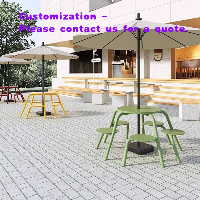 custom.Modern Durable Weather Resistant Outdoor Metal Dining Set with Round Table and Chairs Garden and Patio Use
