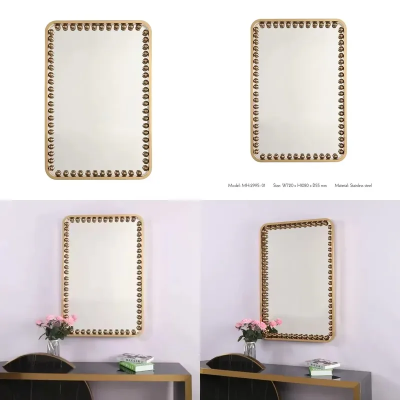 Modern Gold Metal Wall Mirror Large Silver Frame for Living Room Hallway Home Decor Magic Selfie
