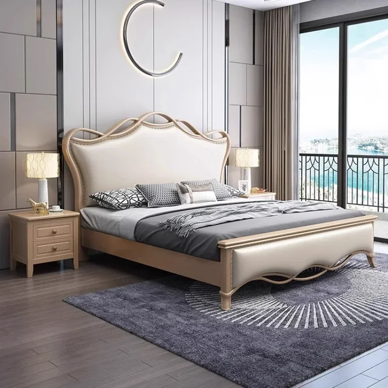 American solid wood, master bedroom 1.8 meters double, French light luxury, high box storage, cream wind ribbon bed