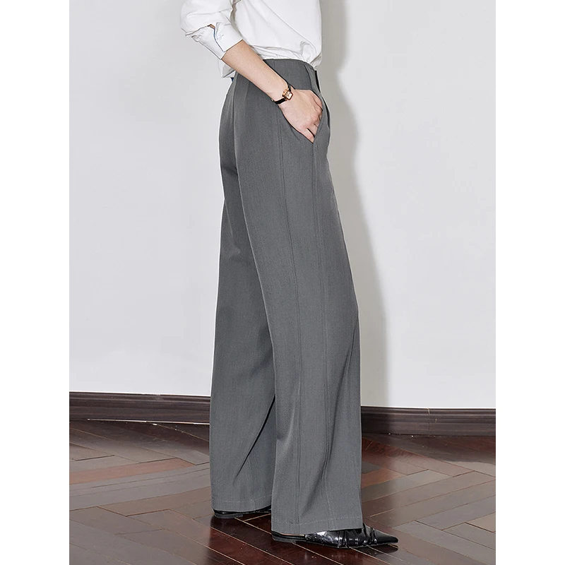 TOYOUTH Women Trousers 2024 Autumn New High Waist Wide Leg Straight Casual Long Pants Gray