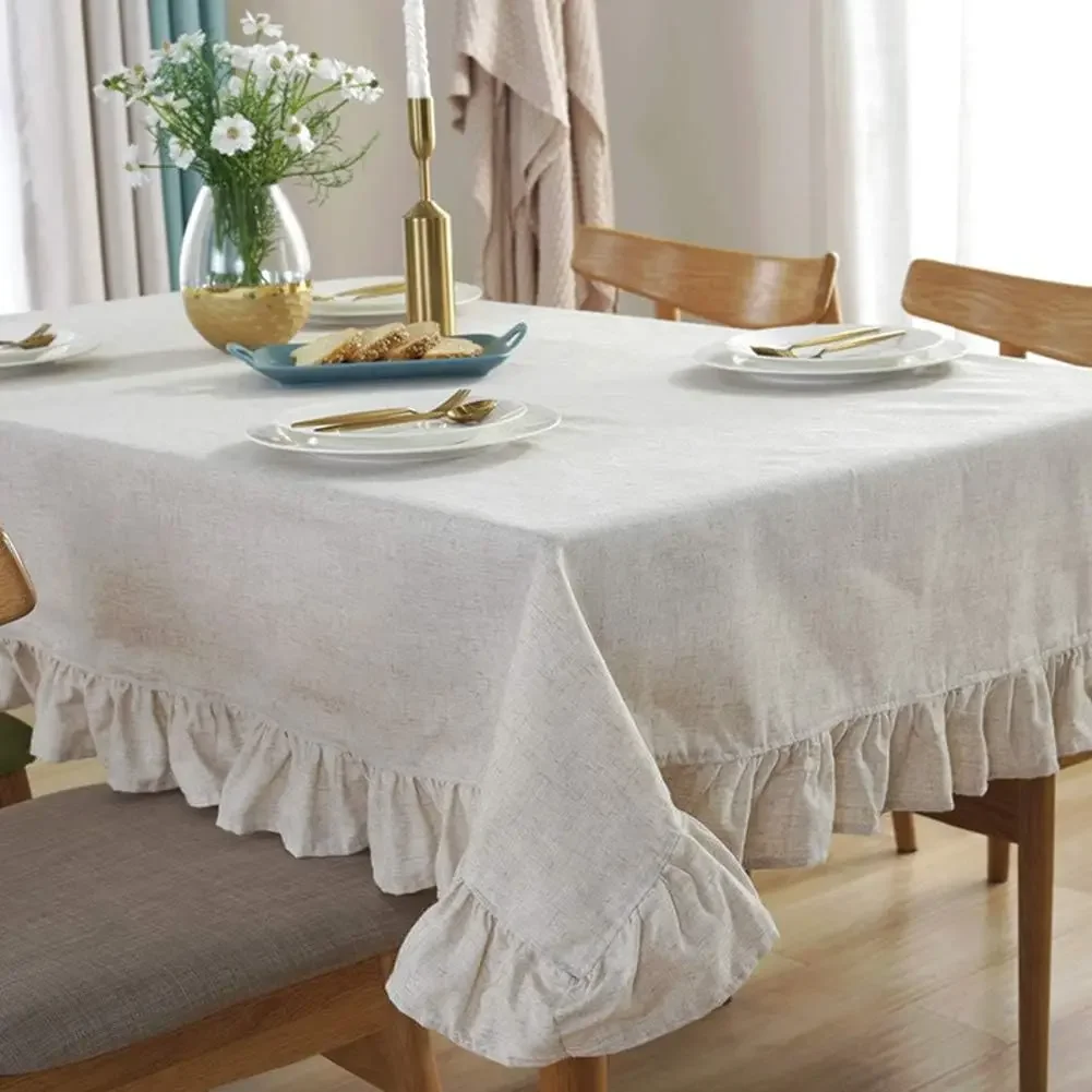 Cotton Linen Tablecloth Flounces Fabric Dust-Proof Table Cover for Kitchen Dinner Picnic Table Cloth Home Decoration Table Cloth