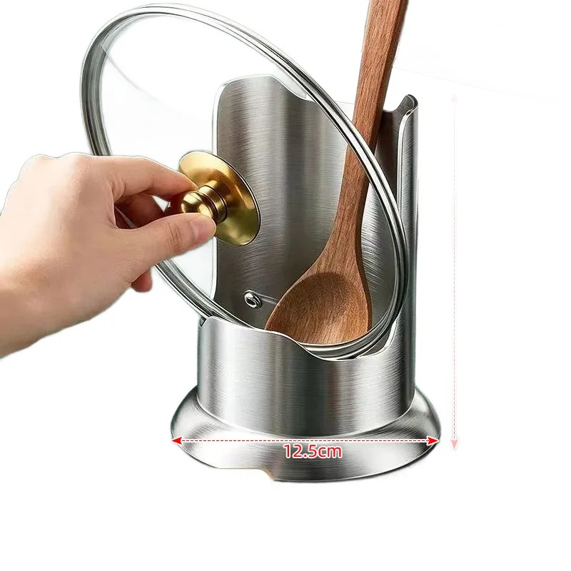 Stainless Steel Pot Lid Holder Multipurpose Kitchen Countertop Organizer Vertical Storage Rack for Spoons Cookware Utensils