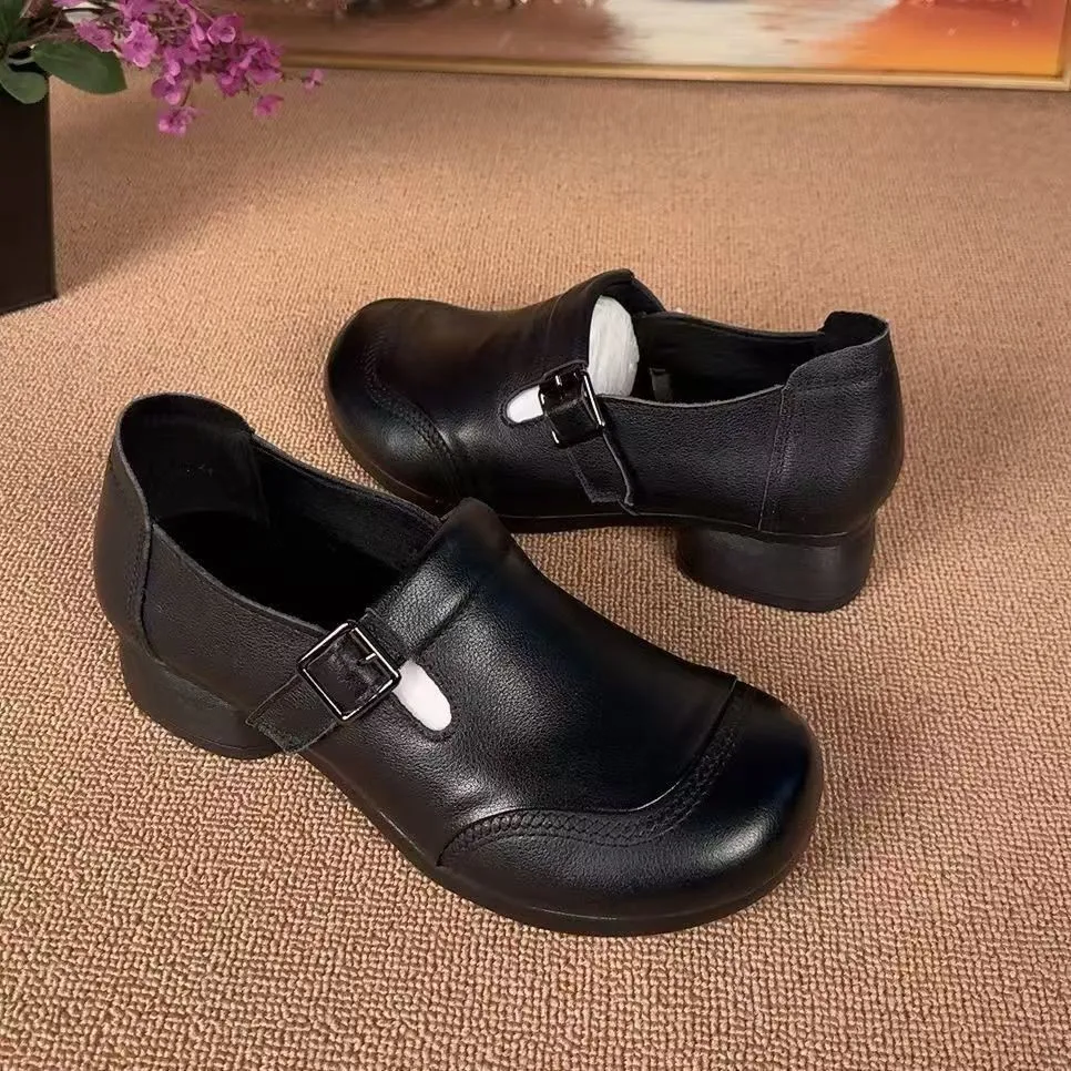 

Fashion Handmade Retro Style Women Platform Shoes 2026 Spring Summer Genuine Leather Wedges Heel Shallow Casual High Heels Shoes
