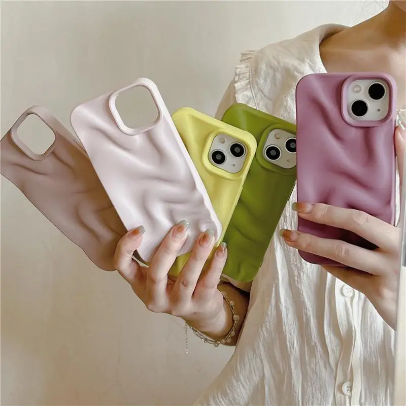 

Creative Solid Color Wrinkle Pattern Soft Case Compatible for IPhone 15 11 14 12 16 13 Pro Max 16 15 14 Plus Gradient Color Case