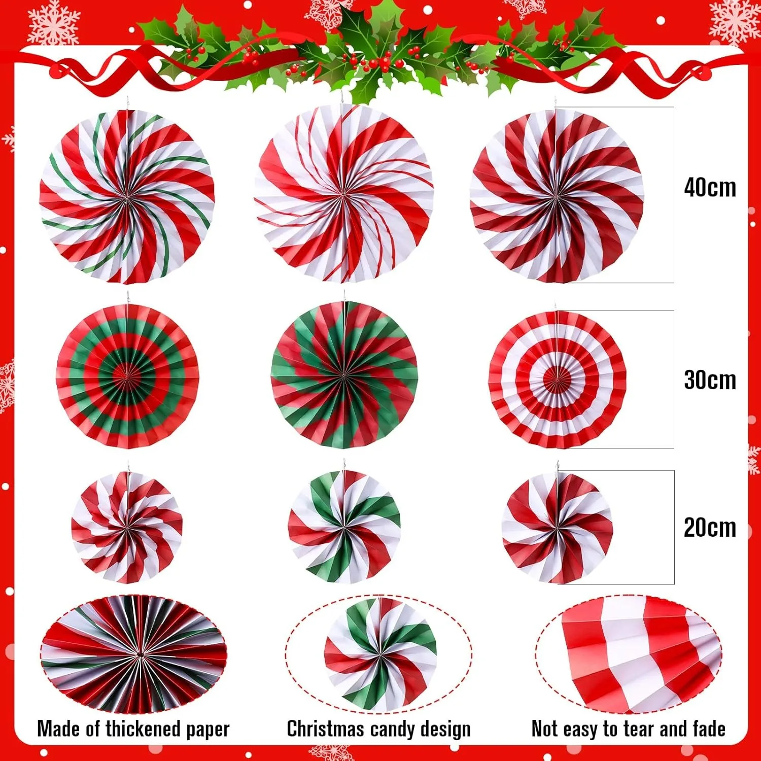 Christmas Party Candy Hanging Paper Fans Peppermint Christmas Classroom Decorations Hanging Paper Fans Garland