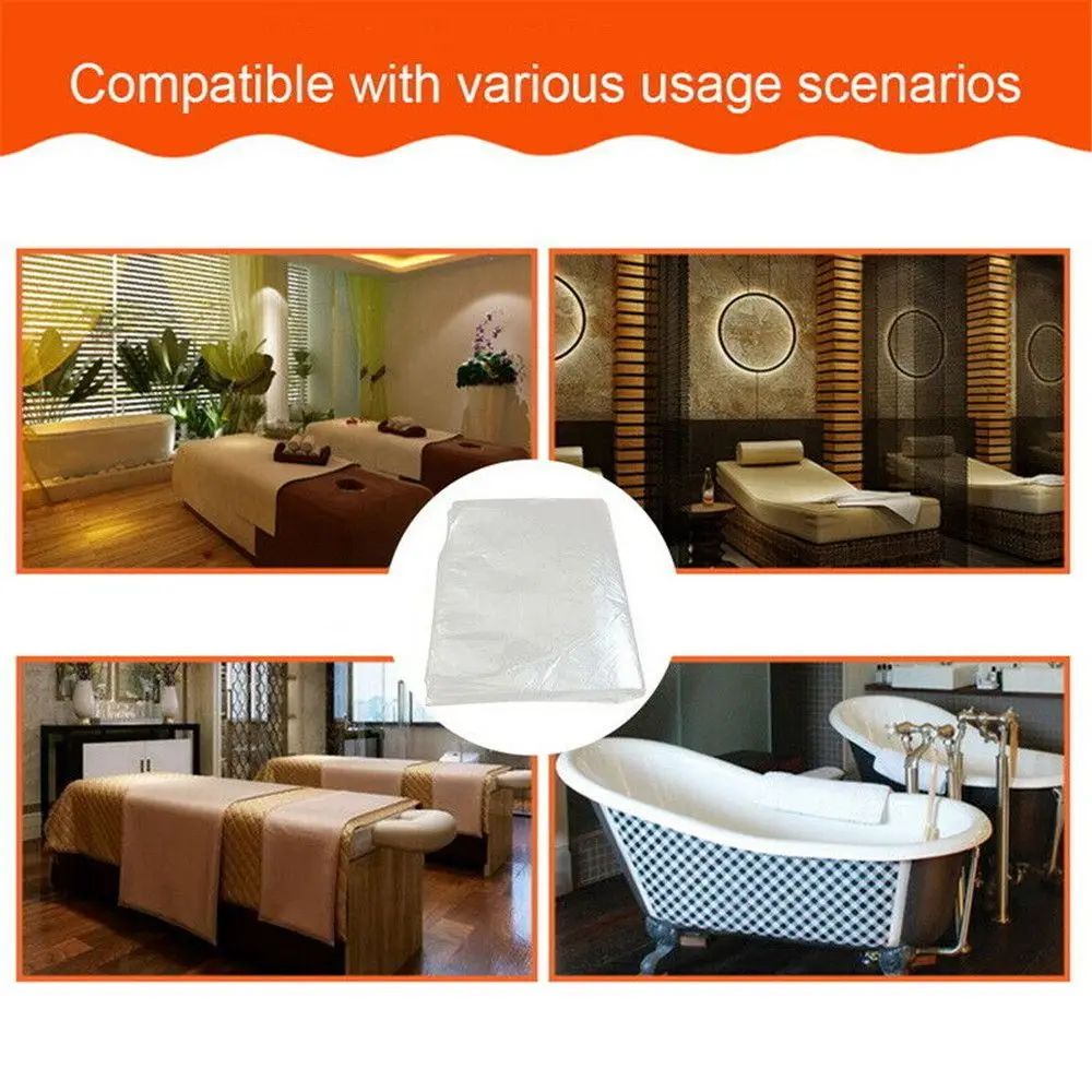 

100pcs/Pack Transparent Disposable Plastic Sheets PVC Material Waterproof Film Disposable Bed Sheets Bath Bags