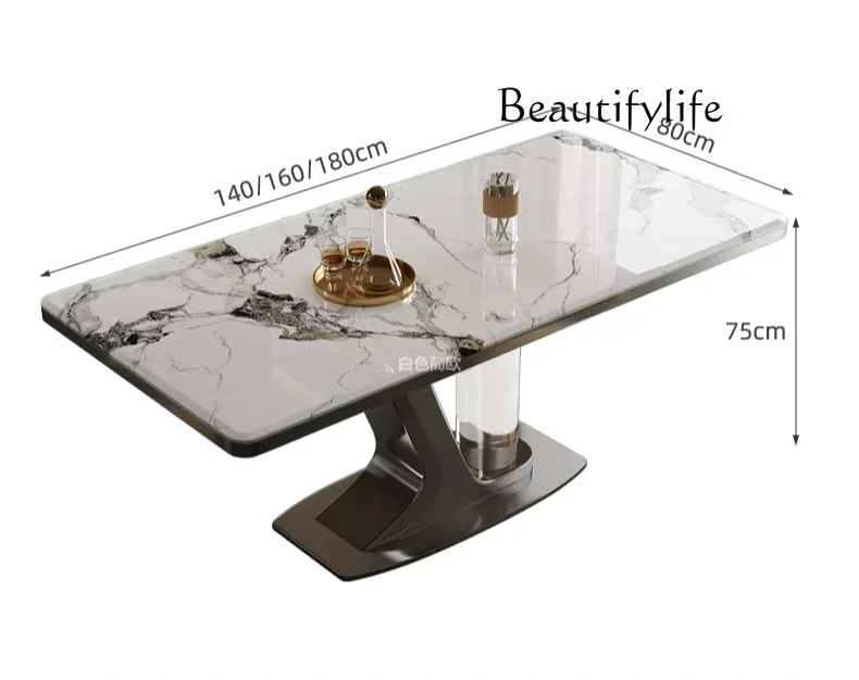 Italian Chinese Style Small Apartment Marble Rectangular Dining Table