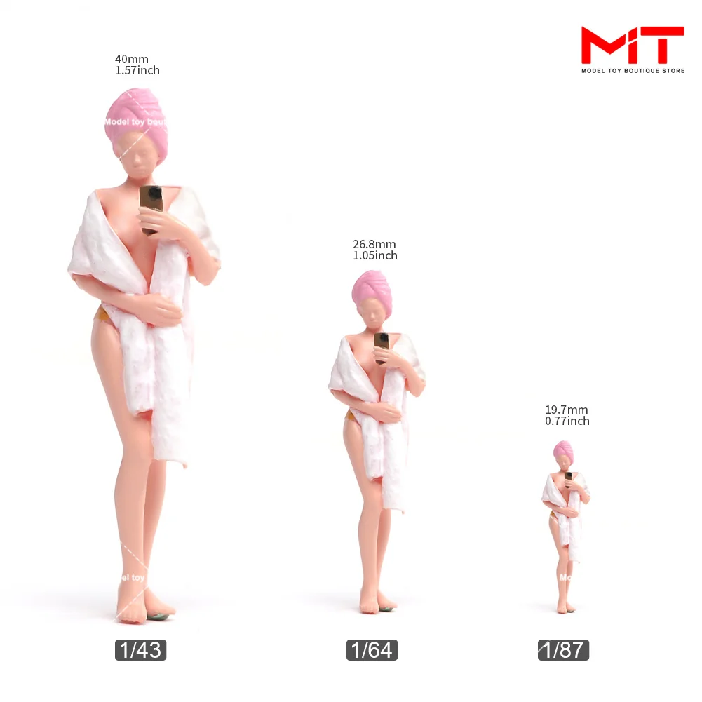 In Stock Miniatures Figurine 1/87 1/64 1/43 1/24Beauty Girl Bathing Taking Selfies Female Scene Figures Model DIY Creative Props