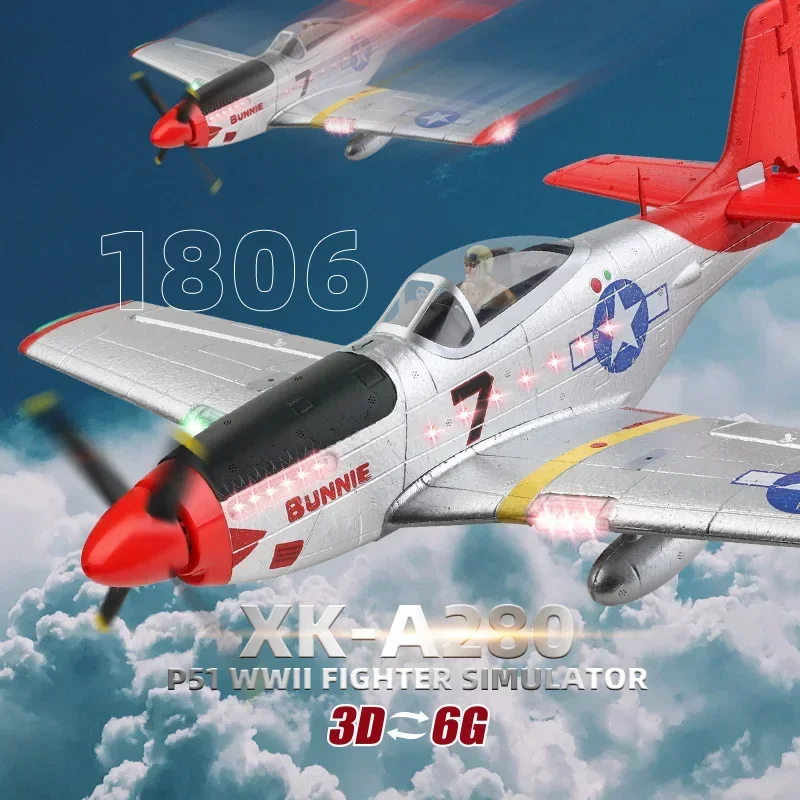 WLtoys XK A280 RC Airplane P51 Fighter 2.4G 3D6G Mode Aircraft with LED Searchlight Plane Toys for Children Adults