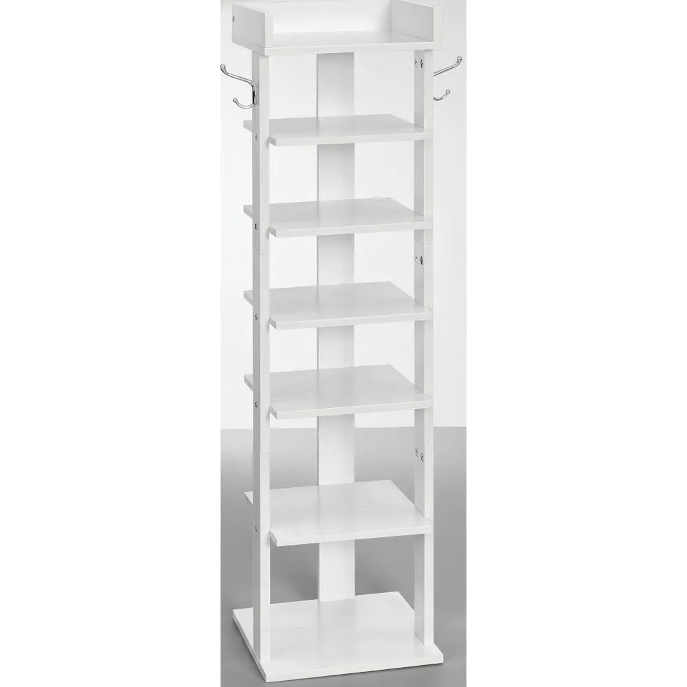 

7-уровневая вертикальная полка для обуви с крючками, компактный угловой органайзер для хранения вещей для прихожей, шкафа и спальни