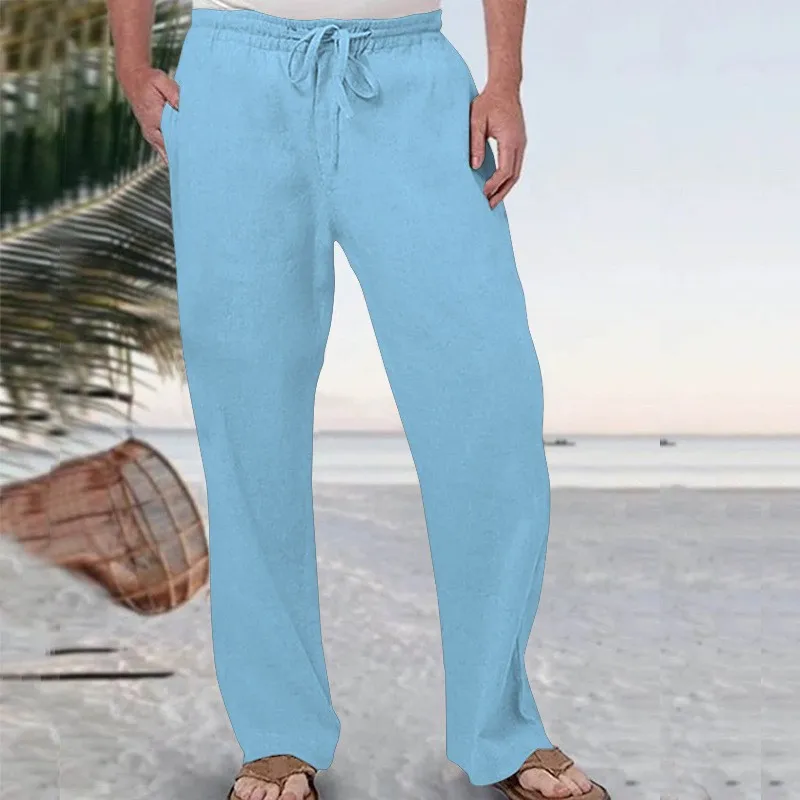 

Cotton Men's Summer Pants, High Waisted Elastic Casual Pants, Street Wear, Solid Color Men's Clothes, Loose Pencil Pan