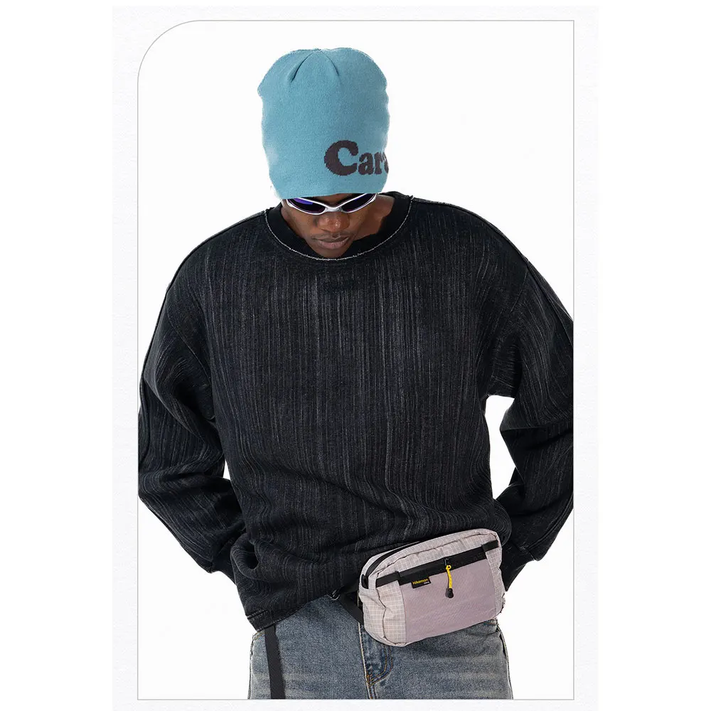 AOGZ American Vintage Distressed Washed Sweatshirt Men Women Loose High Street Long Sleeved Pullover Hip Hop Streetwear Tops