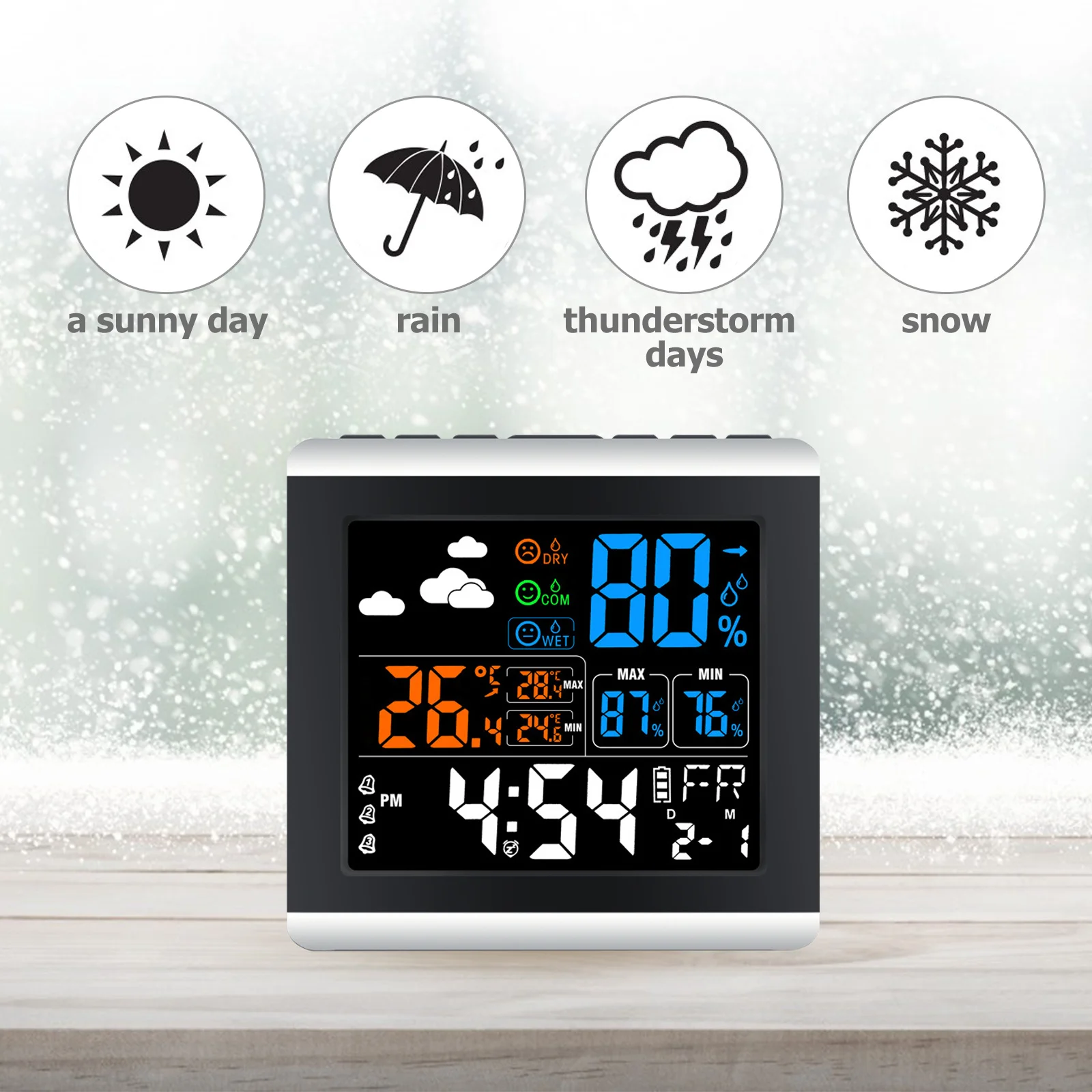 

1Pcs Temperature-Humidity Digital Clock Multi-Function Alarm Calendar Hygrometer LED Display Home Office Bedroom Compact Clock