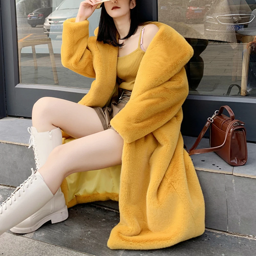 2023 New Women Winter Warm Faux Fur Coat 5XL Thick Women Long Coat Hooded Women Velvet Long Coat 3XL Casaco Feminino