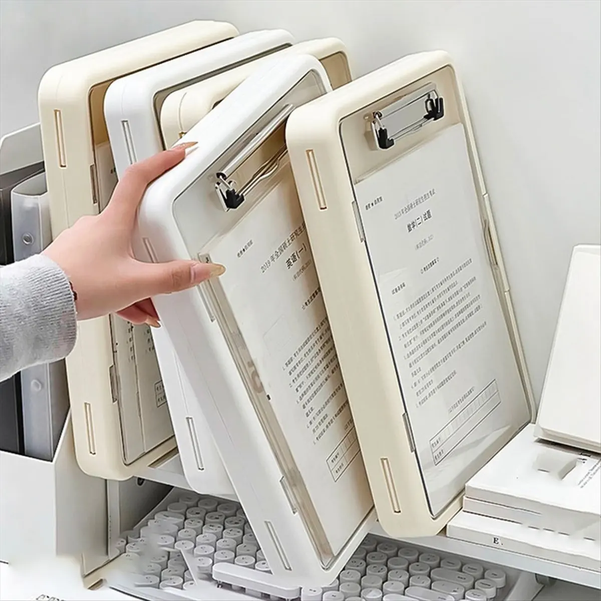 Latest ABBQ-A4 Multi-Function Exam Folder with Clip Document Organizer for Students Work Portfolio Storage Test Holder WHITE