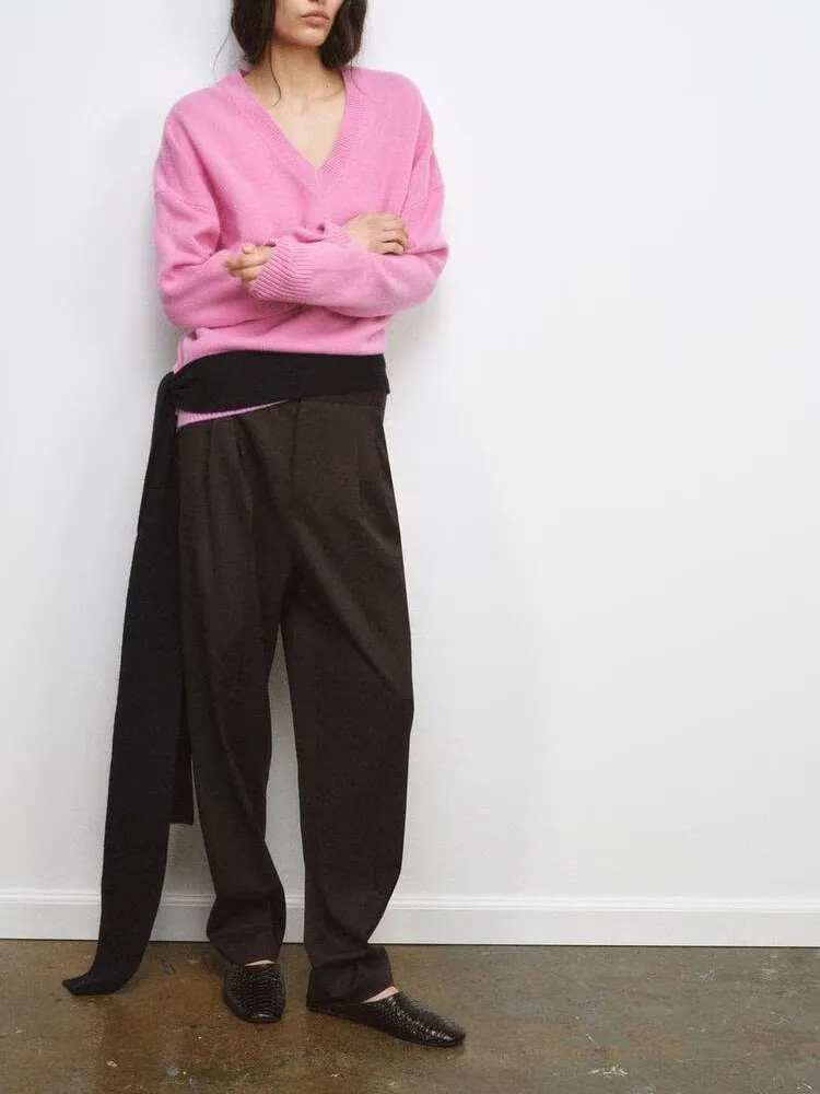 

Весна 2026: Новинка! Женский модный повседневный свободный трикотажный пуловер с V-образным вырезом, удобный и универсальный вязаный топ