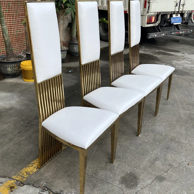 Stainless Steel Wedding Chair Hotel Banquet High Back Rib Chair Wedding Chair Microfiber Leather