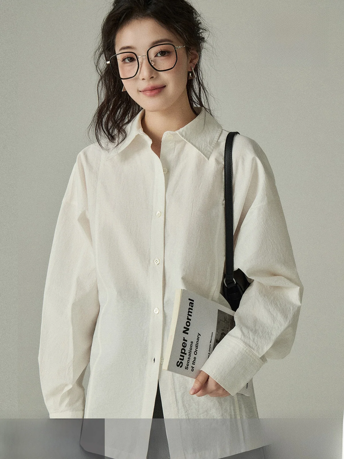 

White Waist-Cinching irt for Women Social Expert Ba Button Design Spring Autumn Commute irt Cleanfit Adjusted Waist