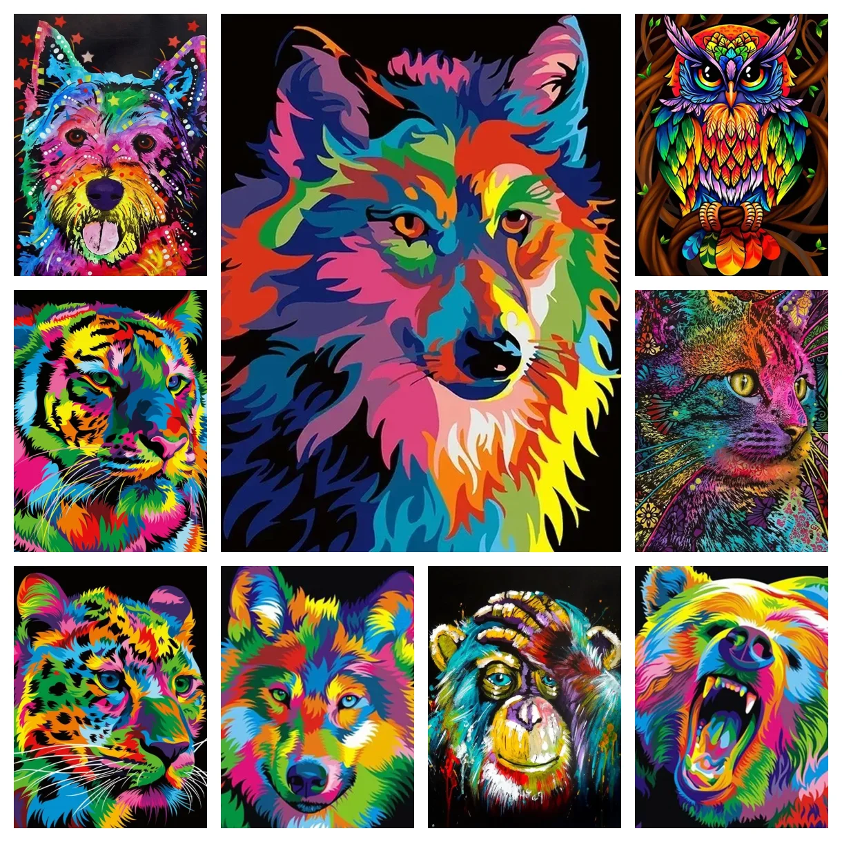 

DIY 5D AB Diamond Painting Colorful Animal Tiger Leopard Wolf Monkey Eagle Panda Dog Mosaic Cross Stitch Home Decoration Gift