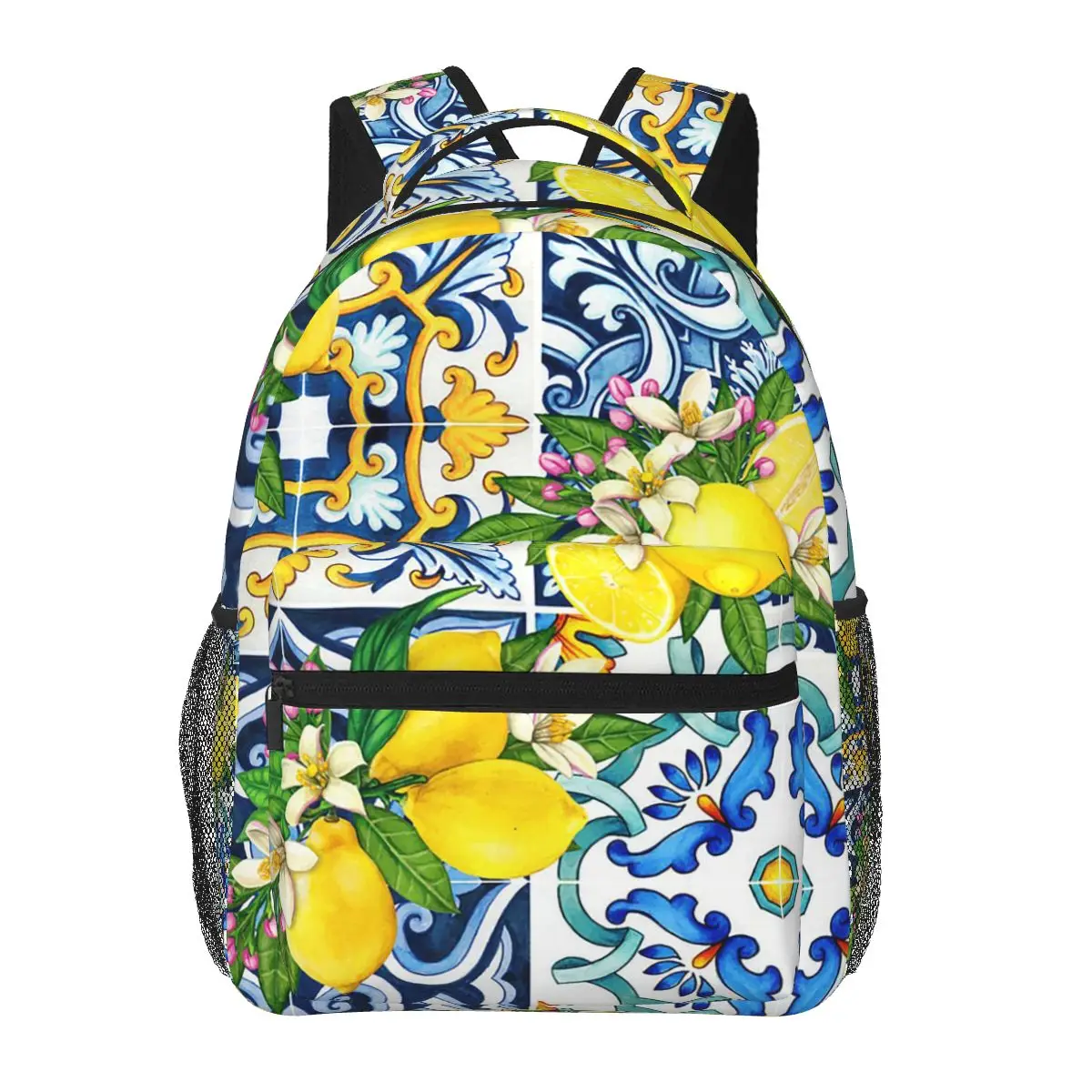 

Summer Fruit Lemon Mediterranean Tiles Student Backpack School Bag Hiking Travel Daypack for Men Women Bookbag Shoulder Bags