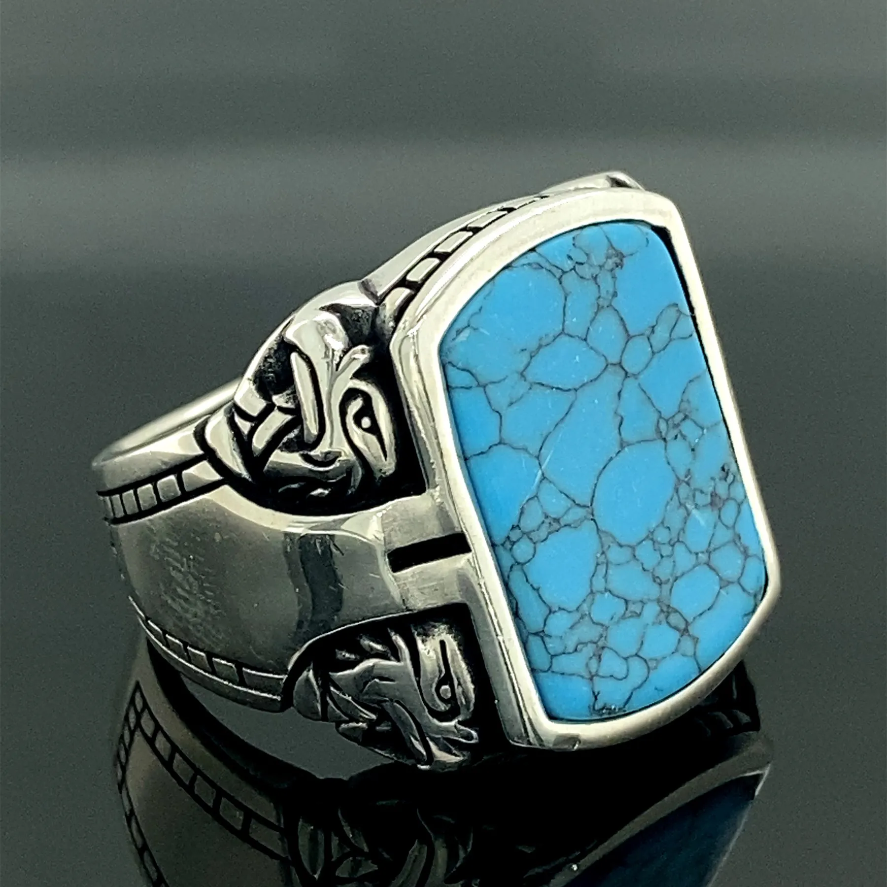 

Men Handmade Silver Ring , Turquoise Stone , Natural Turquoise Gemstone Ring , Handcrafted Ottoman Men Ring