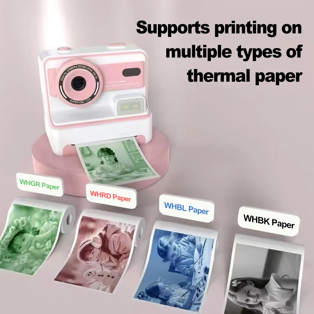 Mini stampante per bambini fotocamera istantanea 58mm stampa termica 1080P HD fotocamera per stampa termica mini fotocamera digitale da 2,4 pollici giocattolo per bambini