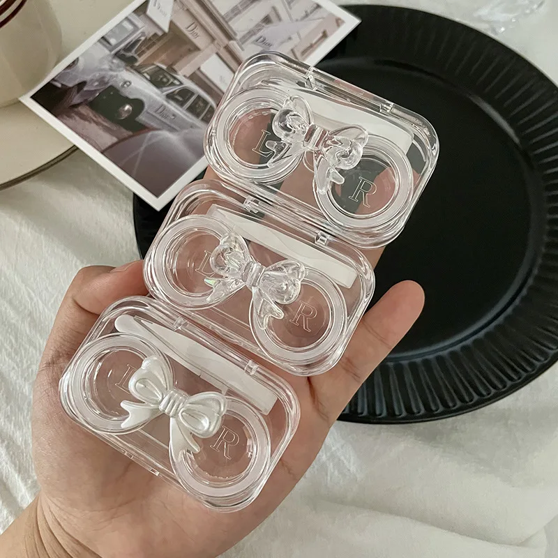 New Portable Ins Bow Transparent Contact Lense Box Travel Contact Lenses Companion Case Contact Lens Storage Container