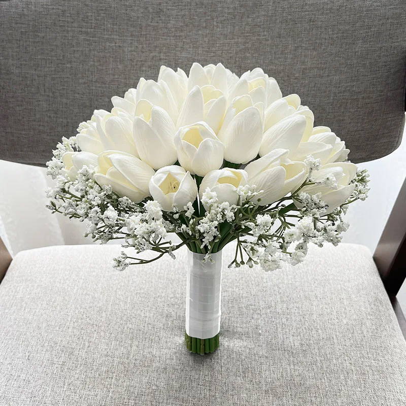 Bride Bouquet Wedding Accessories Tulips Baby's Breath Artificial Flowers Bridal Bouquet Table Centerpiece Anniversary Decor image 6