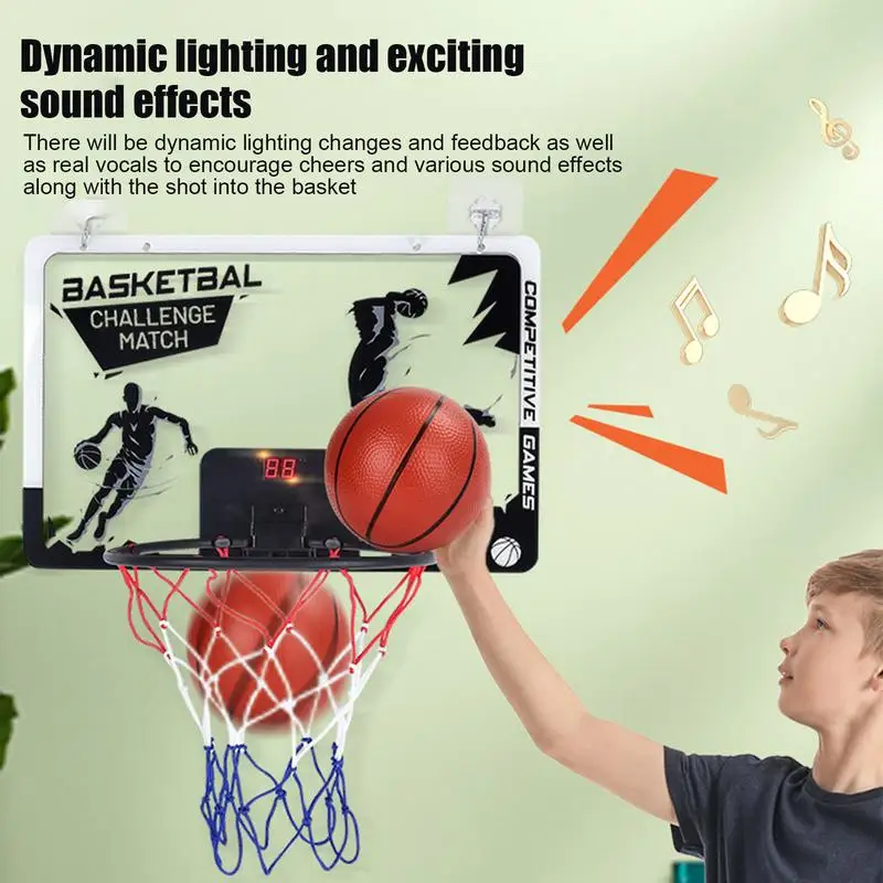 Basketball Hoop Game Indoor Electronic Hoop With Led Lighting Wall Mounted Shatter Proof Backboard Mini Basketball Toys For 3-12