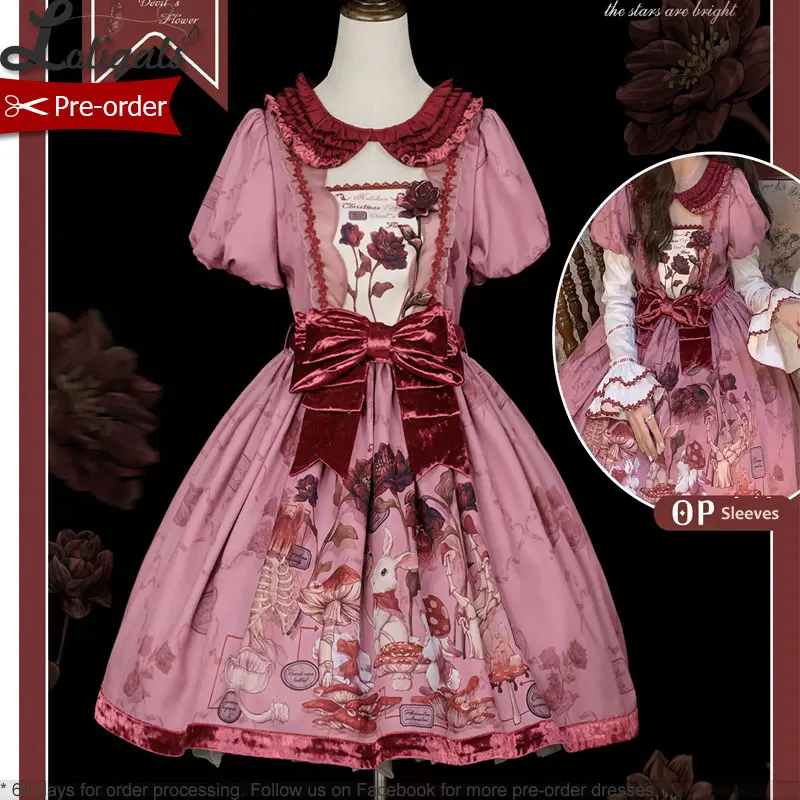 

Pre-order Sweet Lolita OP Dress Casual Party Dress w. Detachable Long Sleeves ~ Hare Mallow