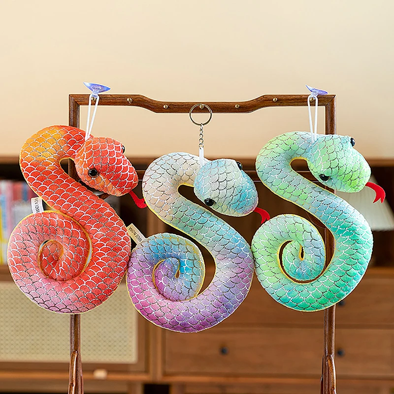 14/18/22cm Cute Tie Dye Color Snake Plush Toy Doll Cartoon Snake Plush Toy Key Chain Bedroom Decoration Zodiac Mascot Doll Gift