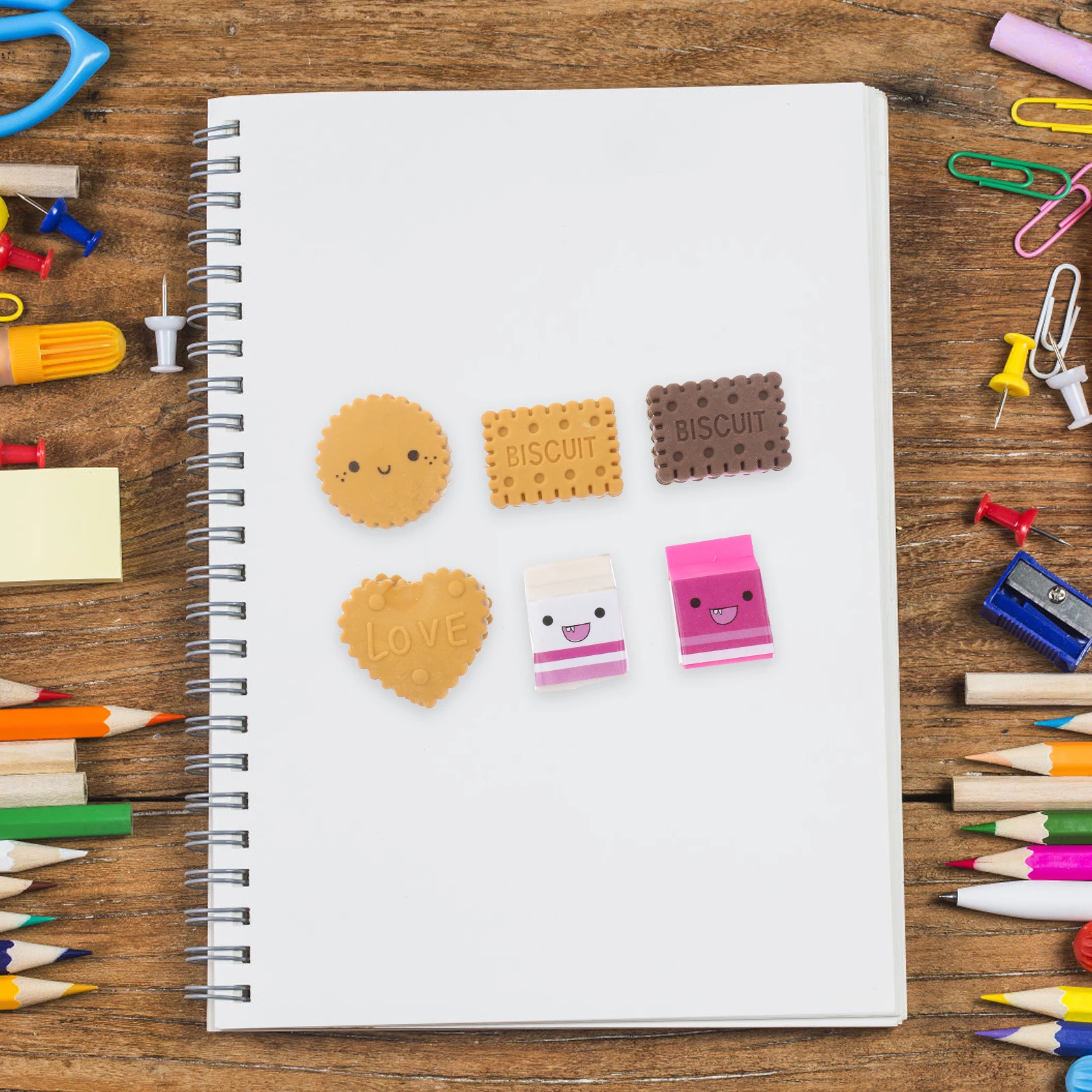 

6pcs Milk Cookie Eraser Kawaii Stationery Funny Shape Great Effect Cute Design Kids Students Gifts Creative Rubber School