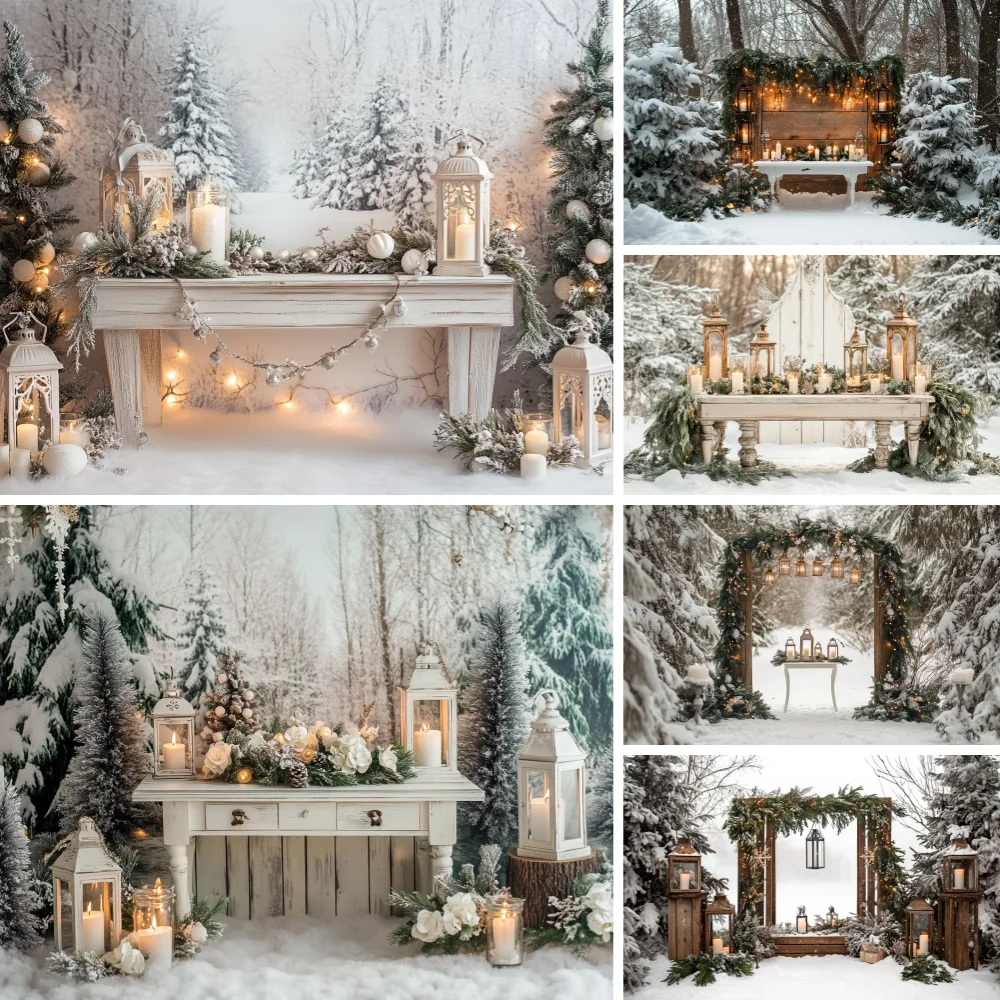 

Photography Background Winter Christmas Forest Lantern Shop Xmas Tree Kids Family Portrait Decor Backdrop Photo Studio