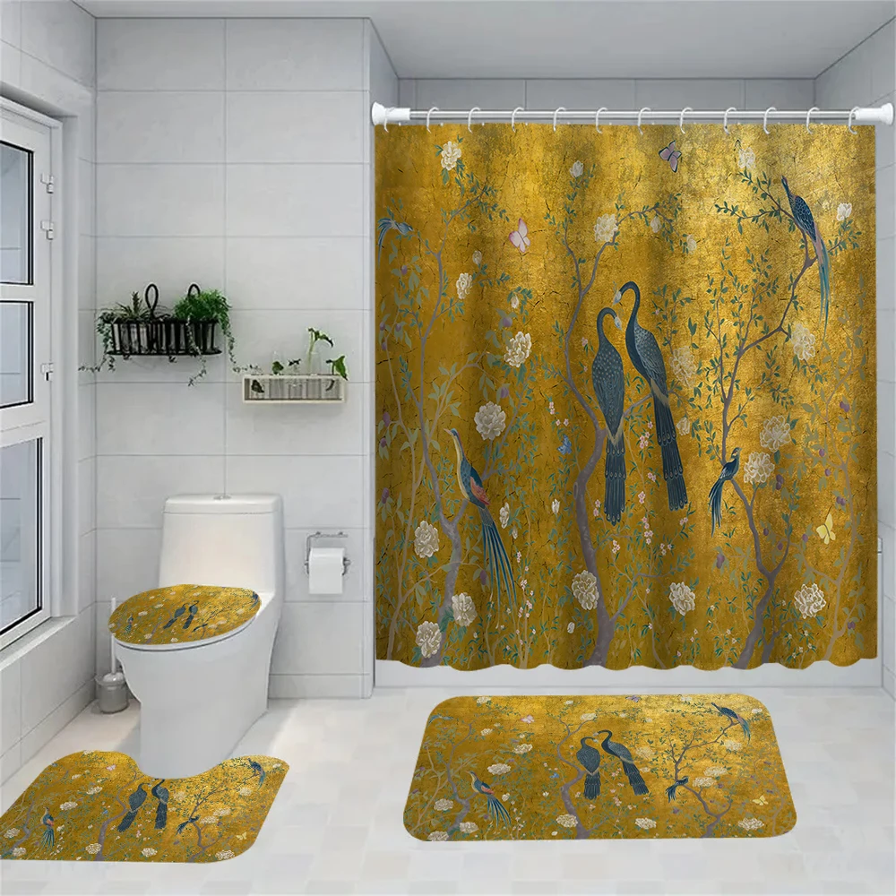 

1/4 animal home bathroom curtains, toilet seat decoration, shower curtain carpet, shower curtain with carpet and toilet lid