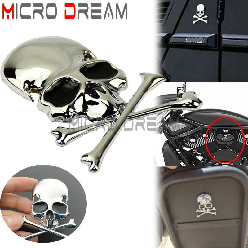 

Universal For Harley Chopper Bobber Suzuki Honda Custom 3D Chrome Metal Skeleton Skull Car Trunk Emblem Badge Decal Sticker
