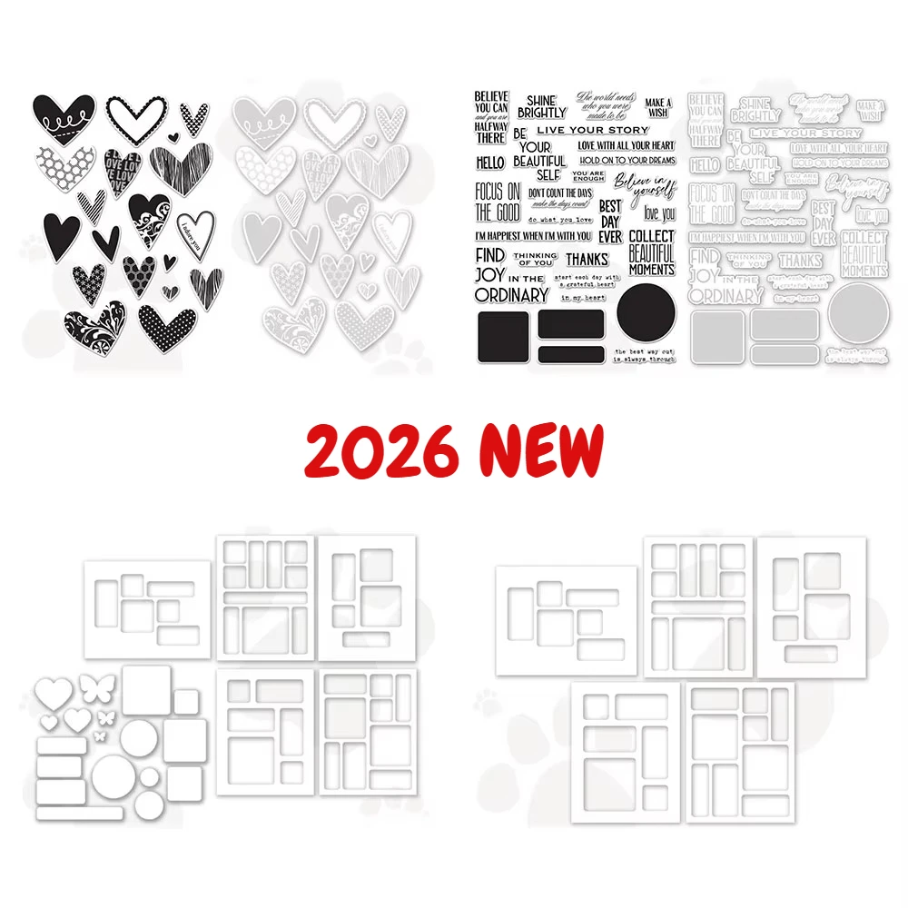 2026 NEW Heart Frame Positive Quotes Phrase Heart Butterfly Sentiments Clear Stamps Metal Cutting Dies Set Stencil Scrapbooking