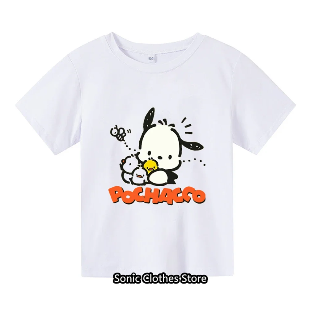 2024 MINISO Cinnamon T-shirt for children's wear, girls and boys casual short sleeved Sanrio cartoon T-shirt