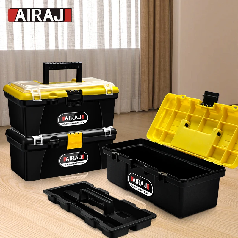 AIRAJ 12Inch Tool Box Hard Case Garage Organizer Complete Toolkit Boxes Feed Pipe Scissors Mechanics Electrician Storage Tools