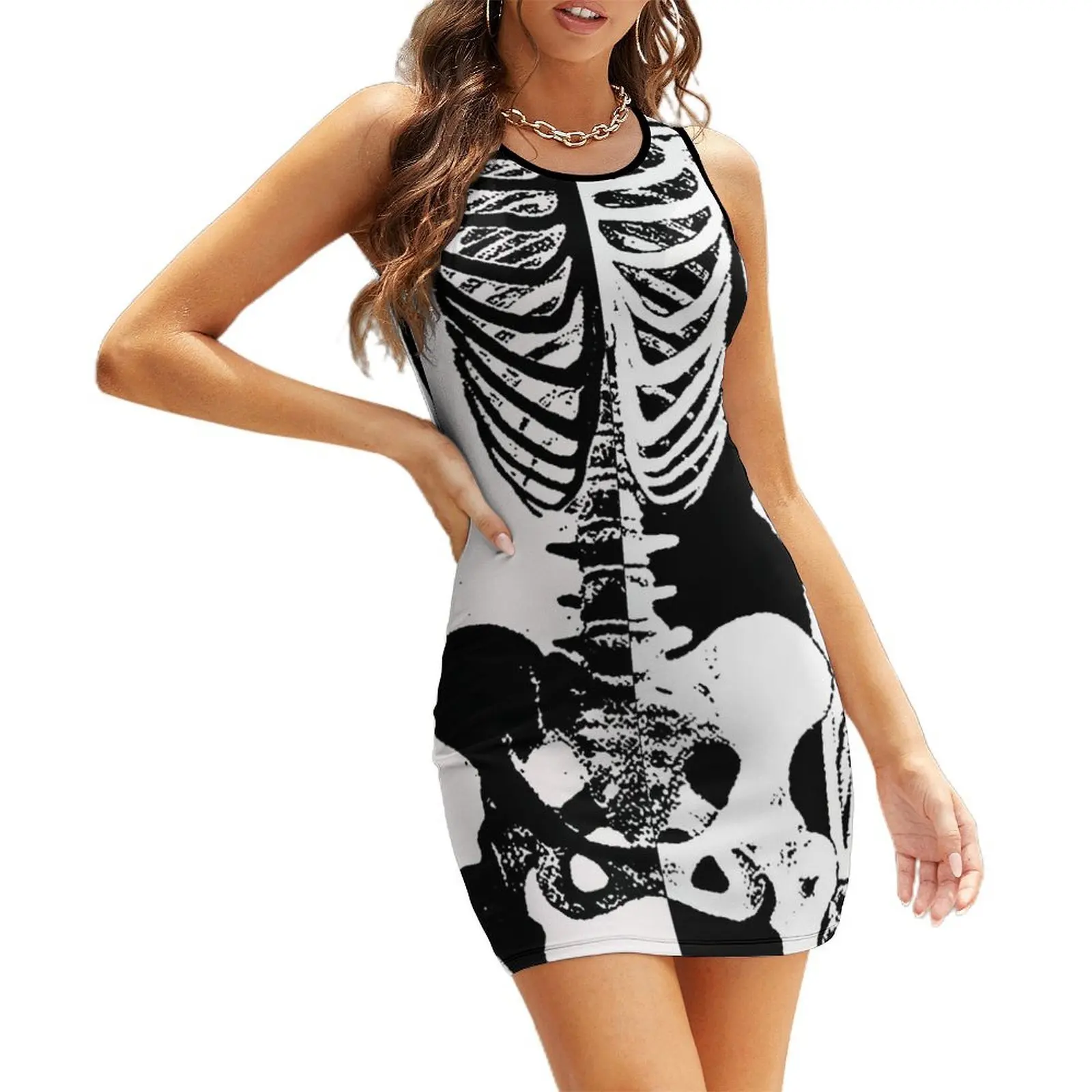

Black and White Skeleton Sleeveless Sundress dresses for prom african dresses for woman Casual dresses