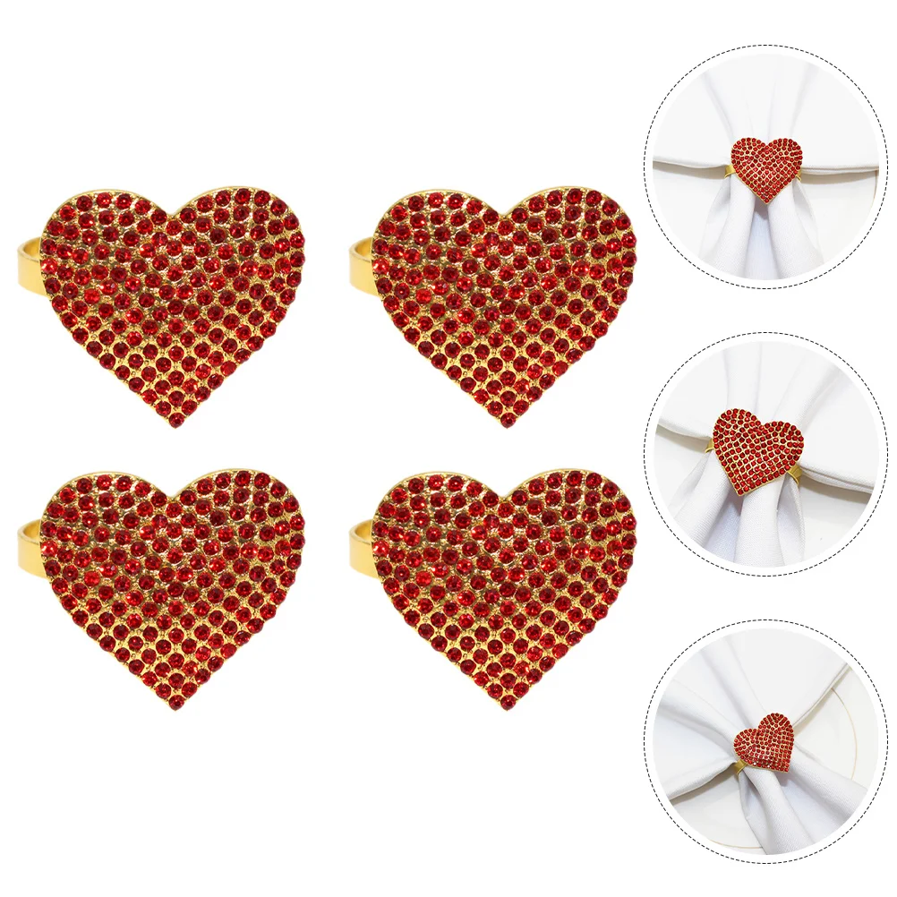 

4Pcs Heart Napkin Rings Valentines Day Alloy Decorative Napkin Holders Wedding Party Table Decor Party Table Decor