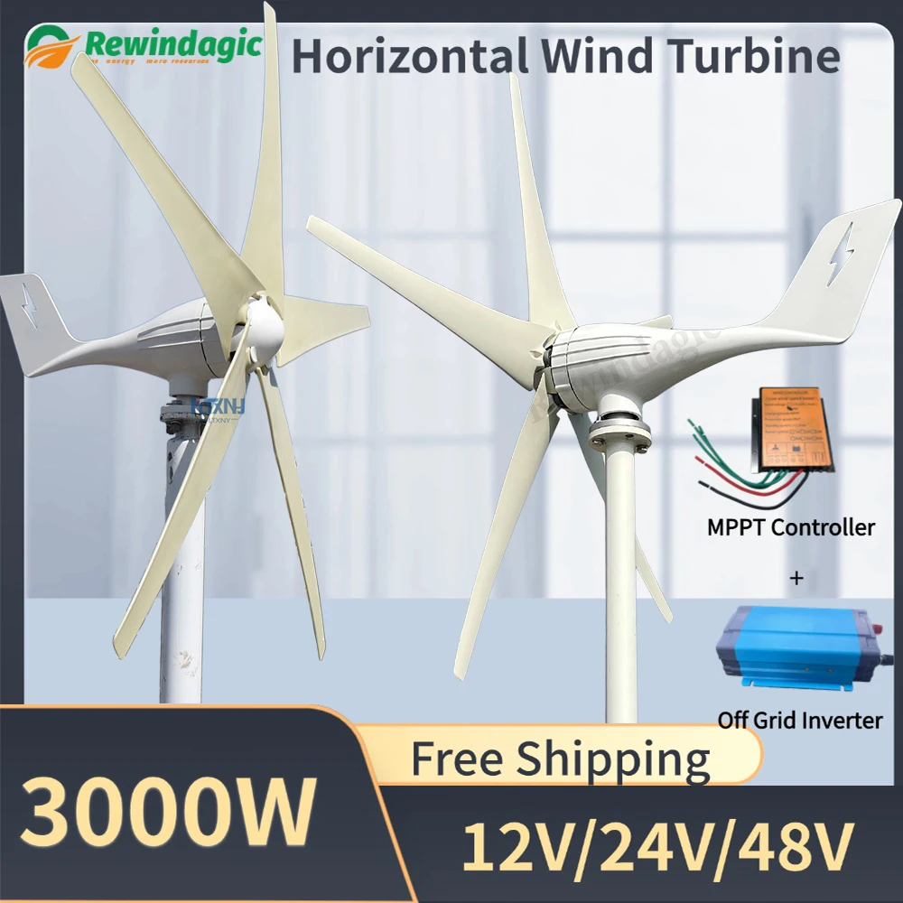 Free Shipping Low RPM 3000W 48V 12V 24V Horizontal Wind Turbine Generator Electric Generator With Off Grid SystemFor Residential